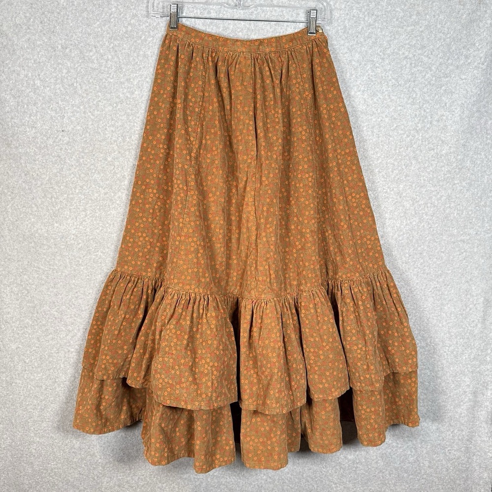 Lynn Novak skirt womens 23" waist vintage 70s corduory tiered midi floral